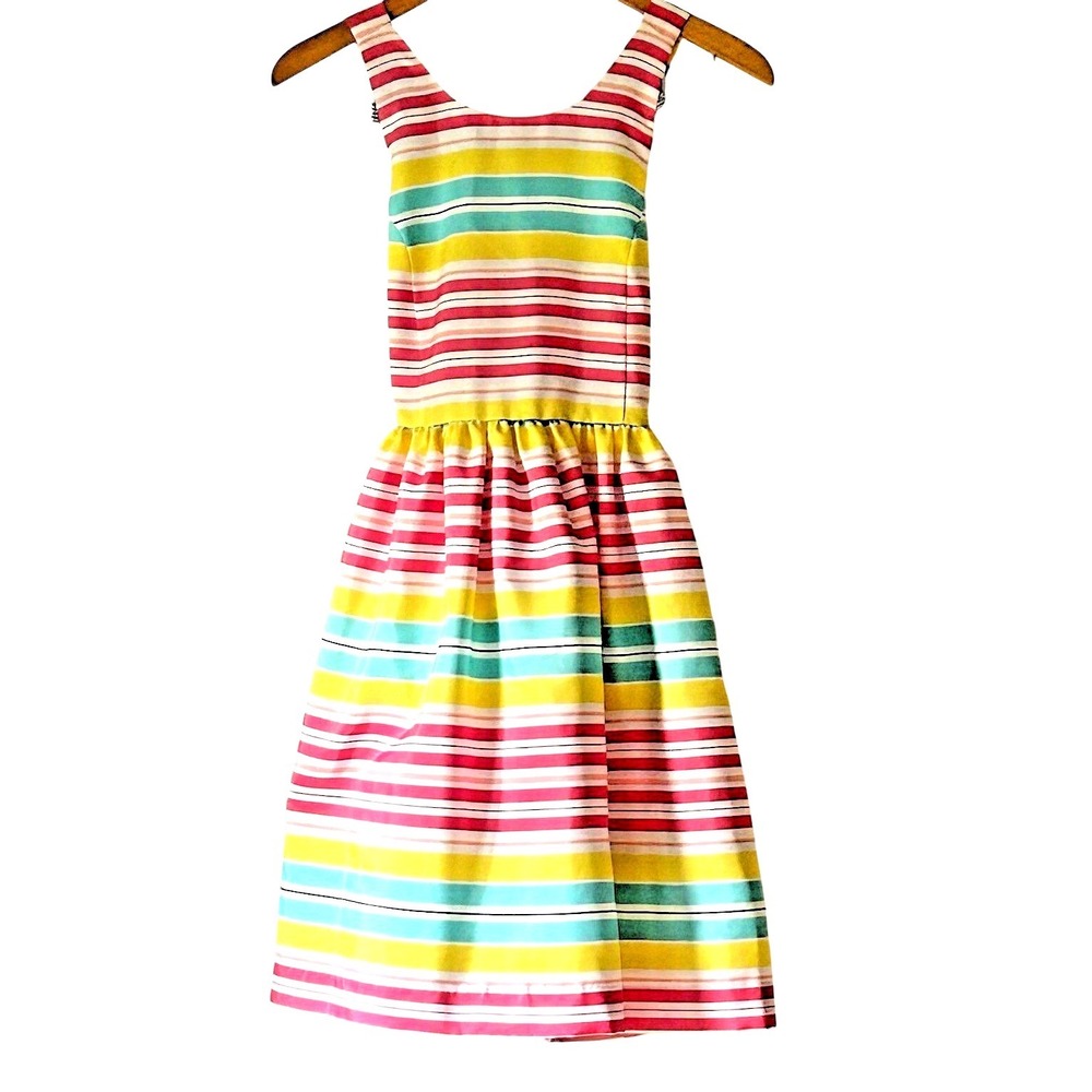 Chaps Girls Dress 16 Multi Color Striped Fit Flare Criss Cross Back Party Preppy